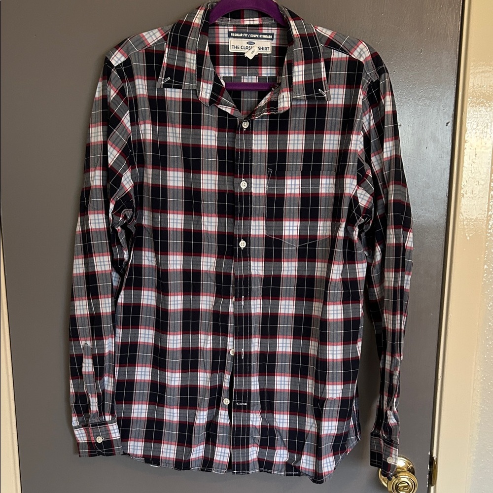 Old Navy Men's Plaid Button Down Shirt - Black, Red, and White